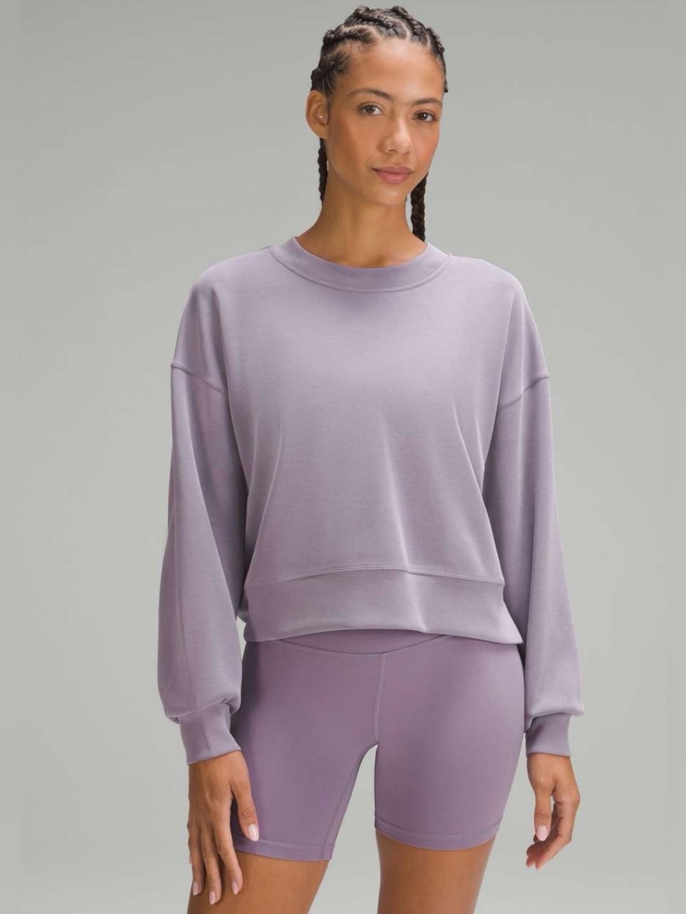 Lululemon Softstreme Perfectly Oversized Cropped Crew Purple Ash - size small